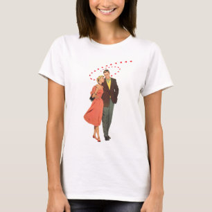 Camiseta Dia dos Namorados Vintage, Corações Flutuantes Rom