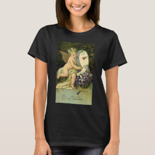 Camiseta Dia dos Namorados Vitoriano, pássaros de amor anjo