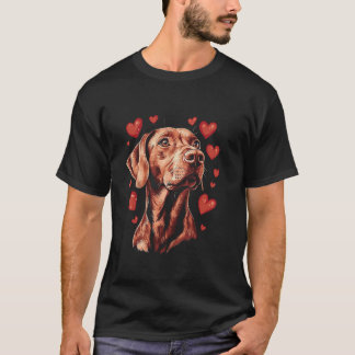 Camiseta Dia dos Namorados Vizsla Cachorro Com Corações