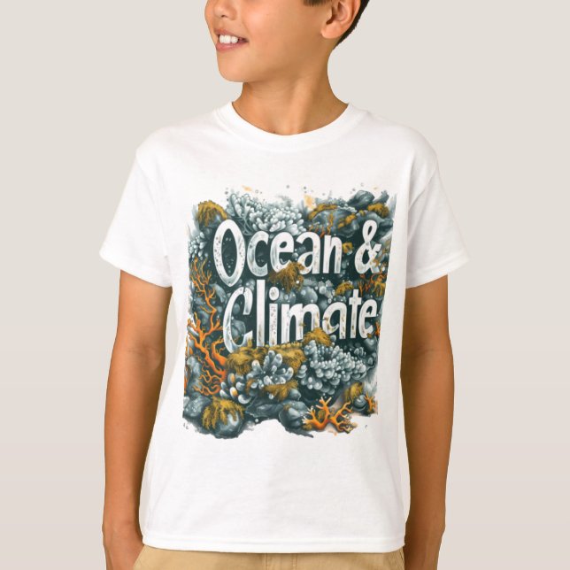 Camiseta Dia dos Oceanos - Texto sobre Oceanos e Clima com  (Frente)