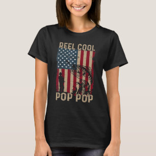 Camiseta Dia dos Pais Americano Bandeira do Reel de Pesca L