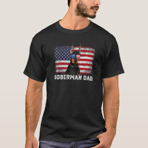 Camiseta Dia dos Pais Bandeira Americana Doberman Dad Mascu