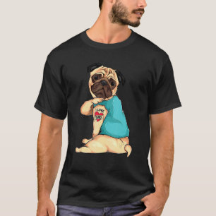 Camiseta Dia dos Pais Cachorro Pug Eu Amo Papai Tatuagem