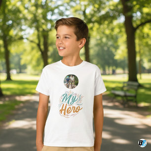 Camiseta Dia dos Pais Meu Herói Foto com Pai