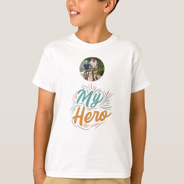 Camiseta Dia dos Pais | Meu Herói | Foto com Pai (Frente)