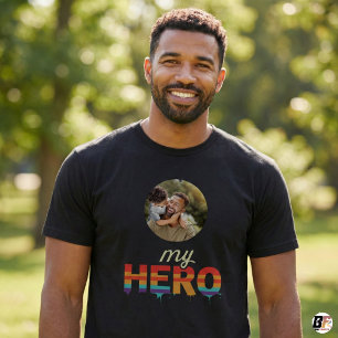 Camiseta Dia dos Pais Meu Herói Foto Com Papai