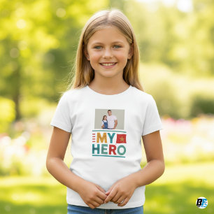 Camiseta Dia dos Pais Meu Herói Foto Com Papai