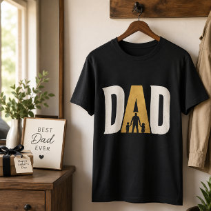 Camiseta Dia dos Pais Silhueta do Papai com Crianças Preto 
