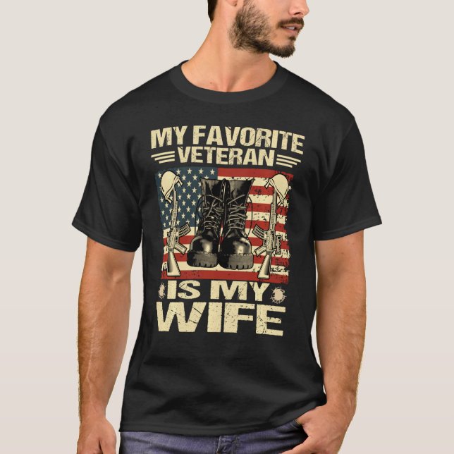 Camiseta Dia dos Veteranos da Esposa Meu Veterano Favorito  (Frente)