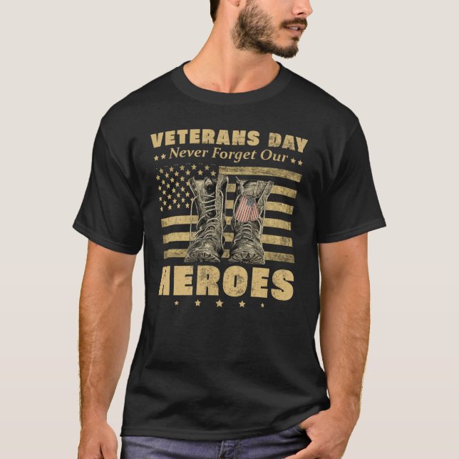 Camiseta Dia dos Veteranos Nunca Esqueçamos Nossos Heróis B (Frente)