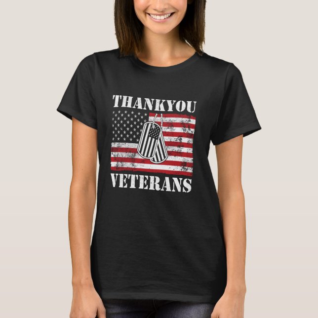 Camiseta Dia dos Veteranos Obrigado Veteranos Bandeira Amer (Frente)