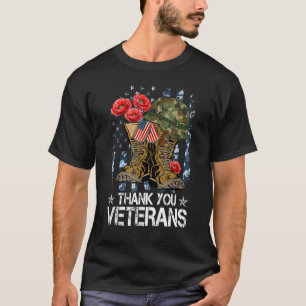 Camiseta Dia dos Veteranos Obrigado Veteranos Boots Flag Vi