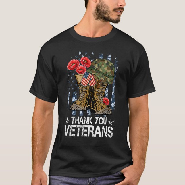 Camiseta Dia dos Veteranos Obrigado Veteranos Boots Flag Vi (Frente)