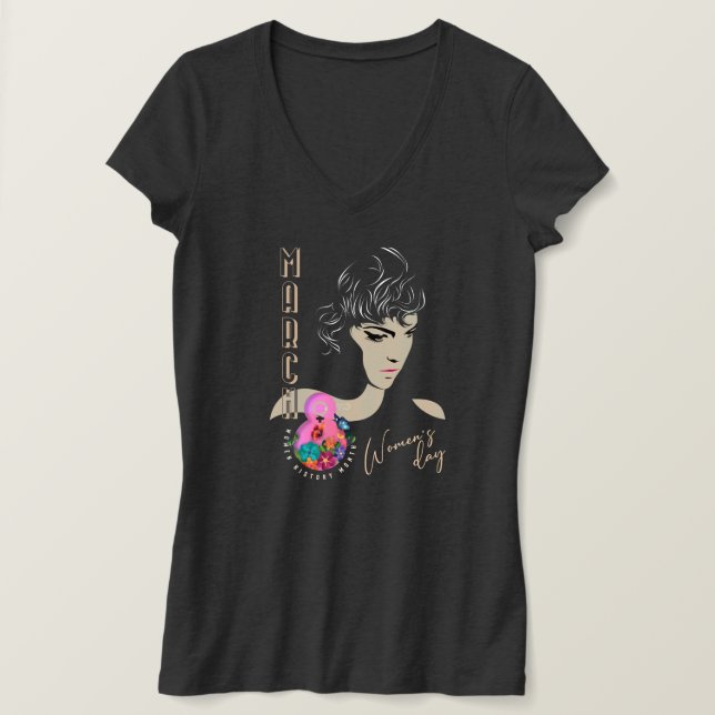 Camiseta Dia Internacional da Mulher | Jersey V-Neck, de us (Frente do Design)