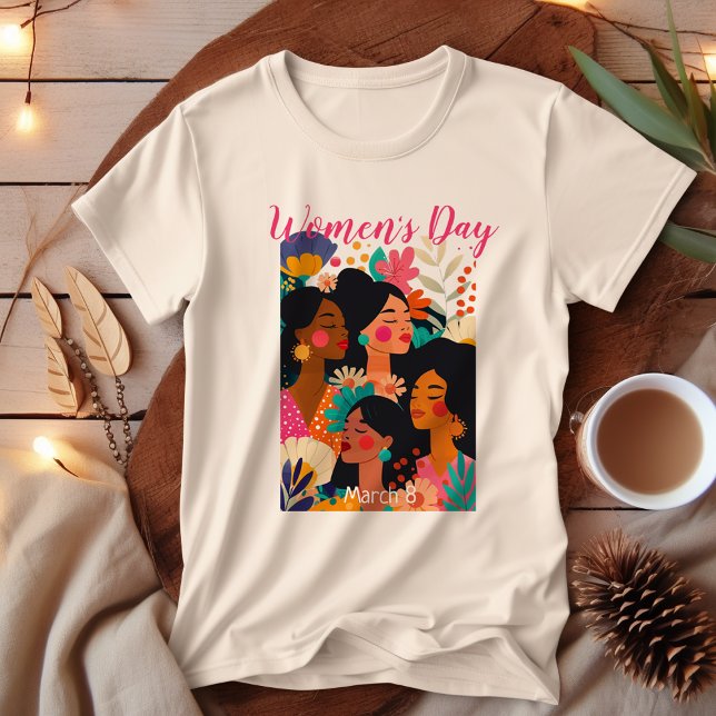 Camiseta Dia Internacional da Mulher Rosa Floral (Criador carregado)