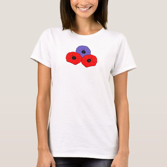 Camiseta Dia Memorial de Poppies Vermelhos e Roxos (Frente)