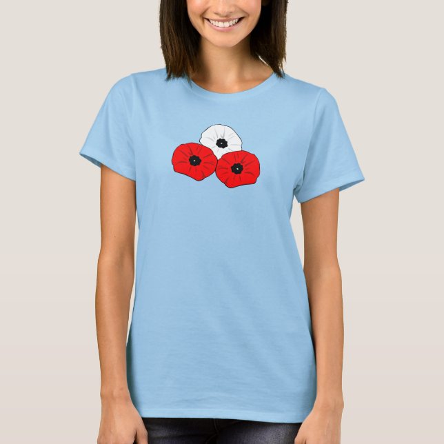 Camiseta Dia Memorial Pêssego - Poppias Vermelhas e Brancas (Frente)