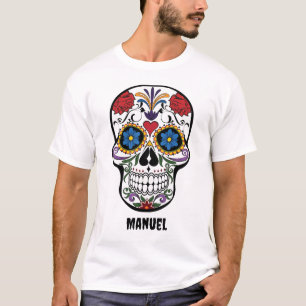 Camiseta Dia Mexicano Editável do Crânio Morto e Nome