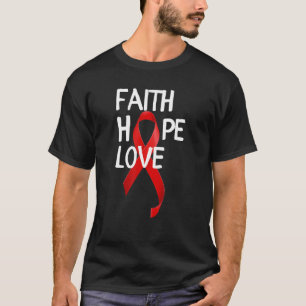 Camiseta Dia Mundial da Aids Fé Esperança Ama Fita Vermelha