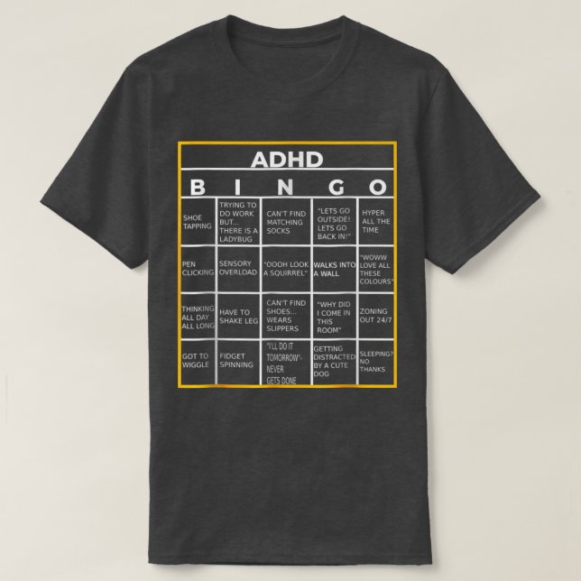 Camiseta Dia Mundial da Consciência Mental ADHD Bingo Engra (Frente do Design)