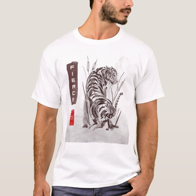 Camiseta Dia Mundial do Animal - 力 feroz (Força) Tigre (Frente)