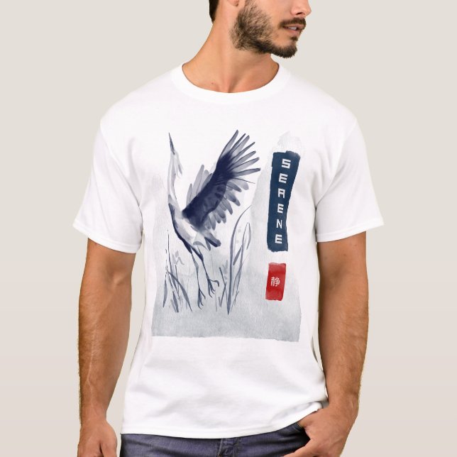 Camiseta Dia Mundial do Animal - Serene 静 (Calm) Heron (Frente)