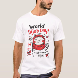 Camiseta Dia Mundial do Hijab Ilustração de Gato Fofo – Org