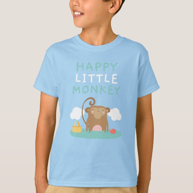 Camiseta Dia Mundial dos Animais - Feliz Macaco Pequeno (Frente)