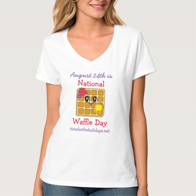 Camiseta Dia Nacional do Waffle 24 de agosto Feriado de Com (Frente)