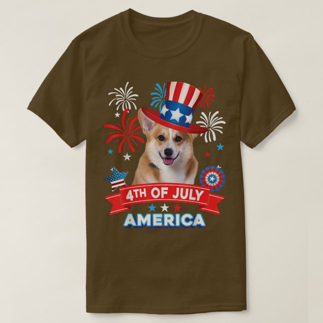Camiseta Dia Patriótico 4 de julho, Corgi Dog Independência (Frente do Design)