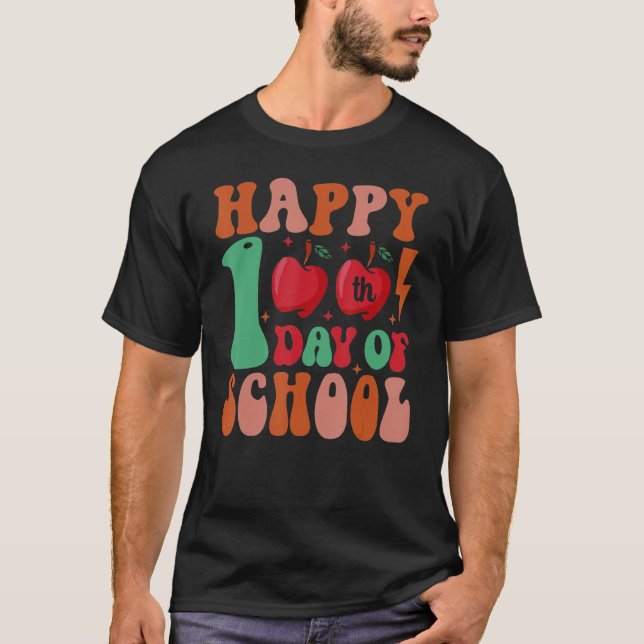 Camiseta Dia Retro 100 dos Professores Crianças Filhos Feli (Frente)