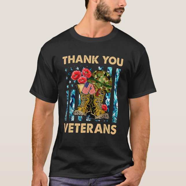 Camiseta Dia Veterano Obrigado Veteranos Combatem Boots Pop (Frente)