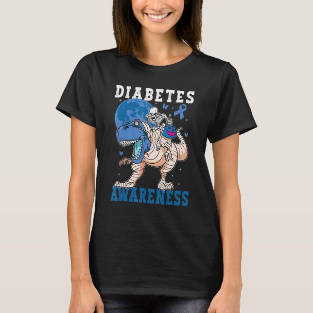 Camiseta Diabetes Awareness Blue Kids Toddler Trex rex Dino (Frente)