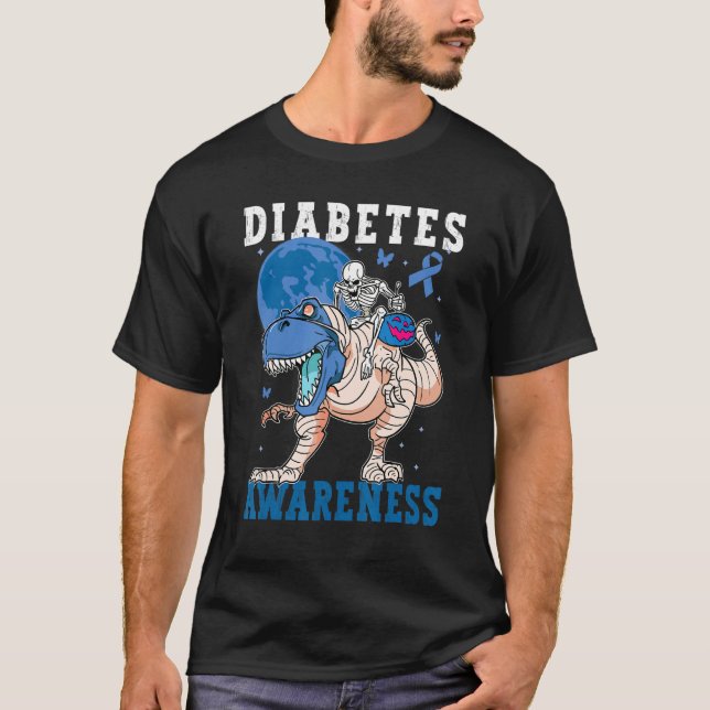 Camiseta Diabetes Awareness Blue Kids Toddler Trex rex Dino (Frente)