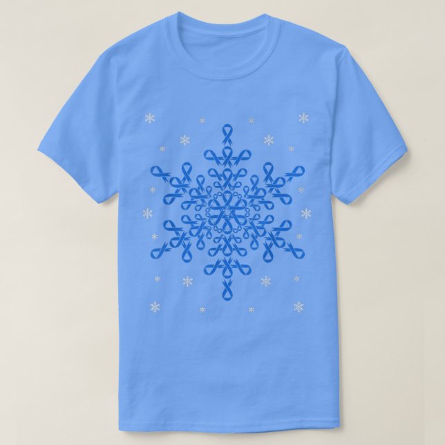 Camiseta Diabetes Blue Awareness Ribbon Snowflakes Diabetic (Frente do Design)