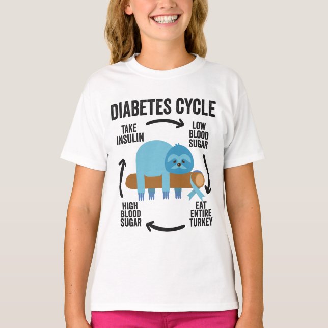 Camiseta Diabetes Ciclo Funny Blue Sloth Ribbon Graças (Frente)
