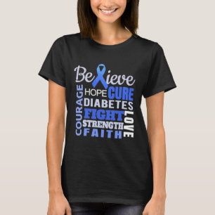 Camiseta Diabetes Consciência Azul Fita Diabetes Palavra