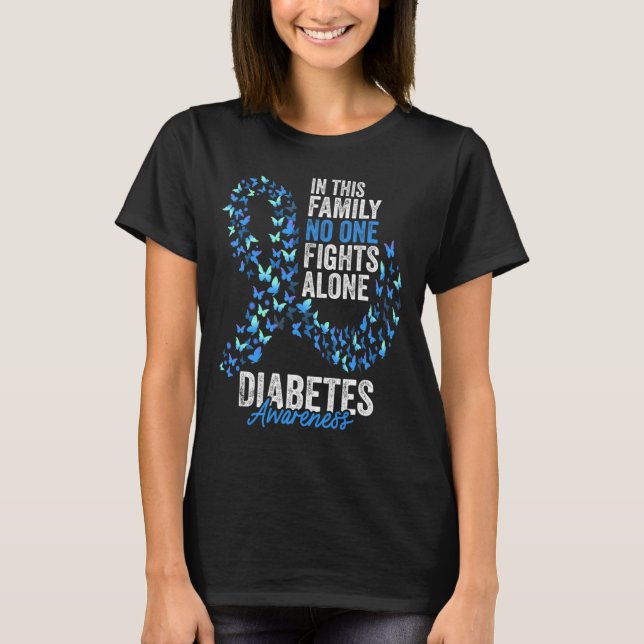 Camiseta Diabetes Consciência Mês Borboletas Azul Fita (Frente)
