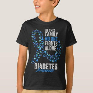 Camiseta Diabetes Consciência Mês Borboletas Azul Fita
