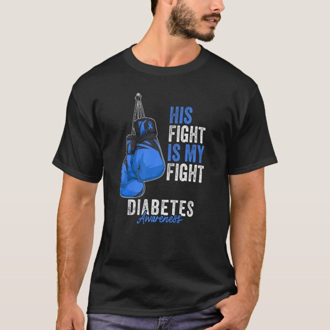 Camiseta Diabetes Consciência Mês Boxando Luvas Azul Escuro (Frente)