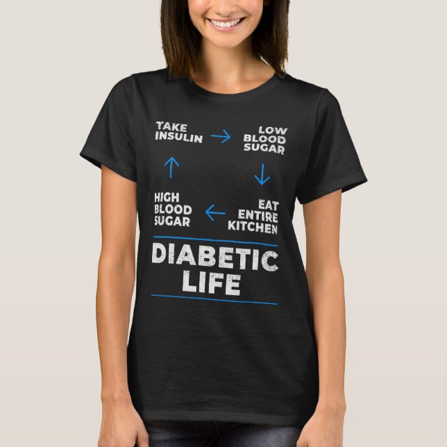 Camiseta Diabetes Diacríticos Diabetes Diversão Ciclo de Vi (Frente)
