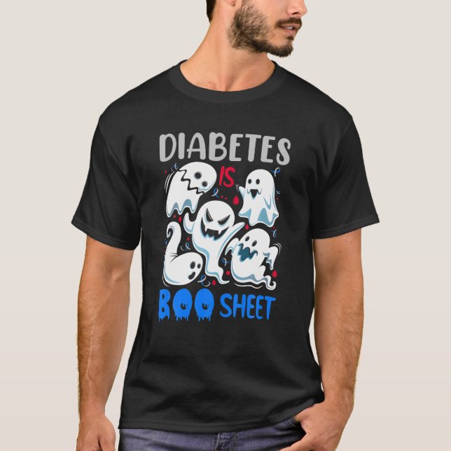 Camiseta Diabetes É Azul De Folha E Cinza No Dia das Bruxas (Frente)