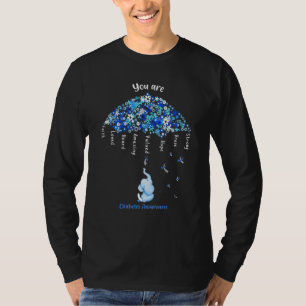 Camiseta Diabetes Elefantes Consciência Guarda-chuvas Azul