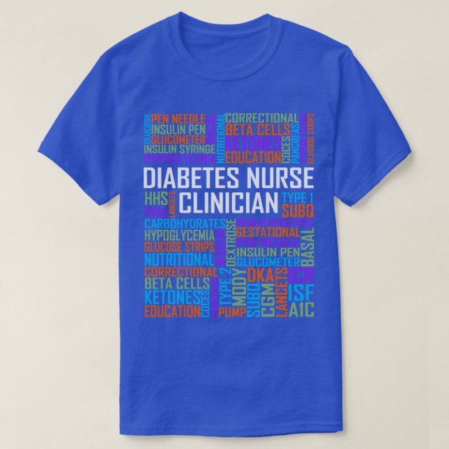 Camiseta Diabetes Enfermeira Palavras Clínicas (Frente do Design)