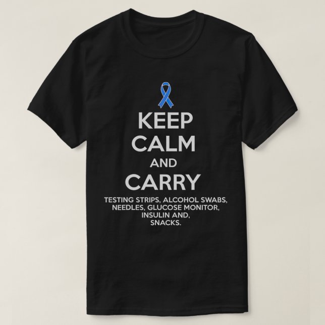 Camiseta Diabetes Engraçados Manter Calma Tipo 1 Diabetes T (Frente do Design)