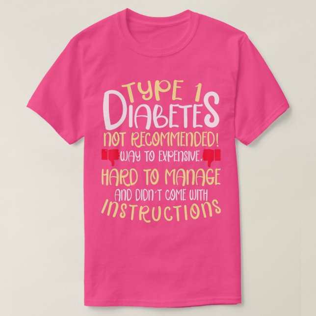 Camiseta Diabetes Tipo 1 Revisão Negativa do Feedback Diabé (Frente do Design)