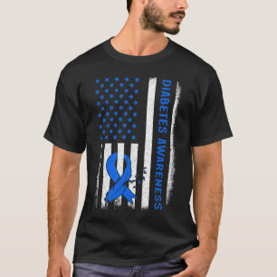 Camiseta Diabetes Tipo 1 Sensibilização Americana Flag Blue