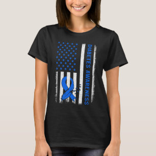 Camiseta Diabetes Tipo 1 Sensibilização Americana Flag Blue