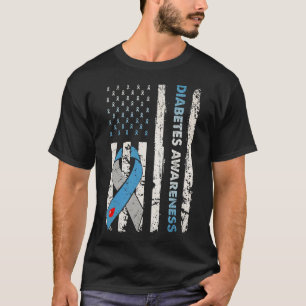 Camiseta Diabetes Tipo 1 Sensibilização Americana Flag Blue