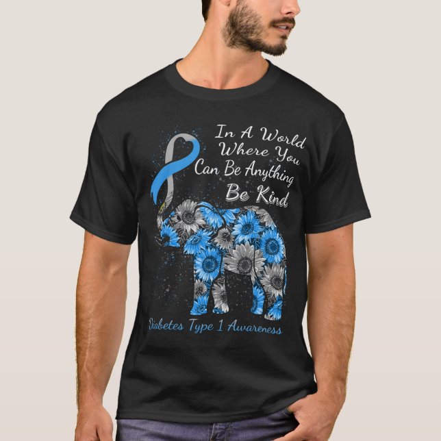 Camiseta Diabetes Tipo 1 Sensibilização Elefante De Girasso (Frente)